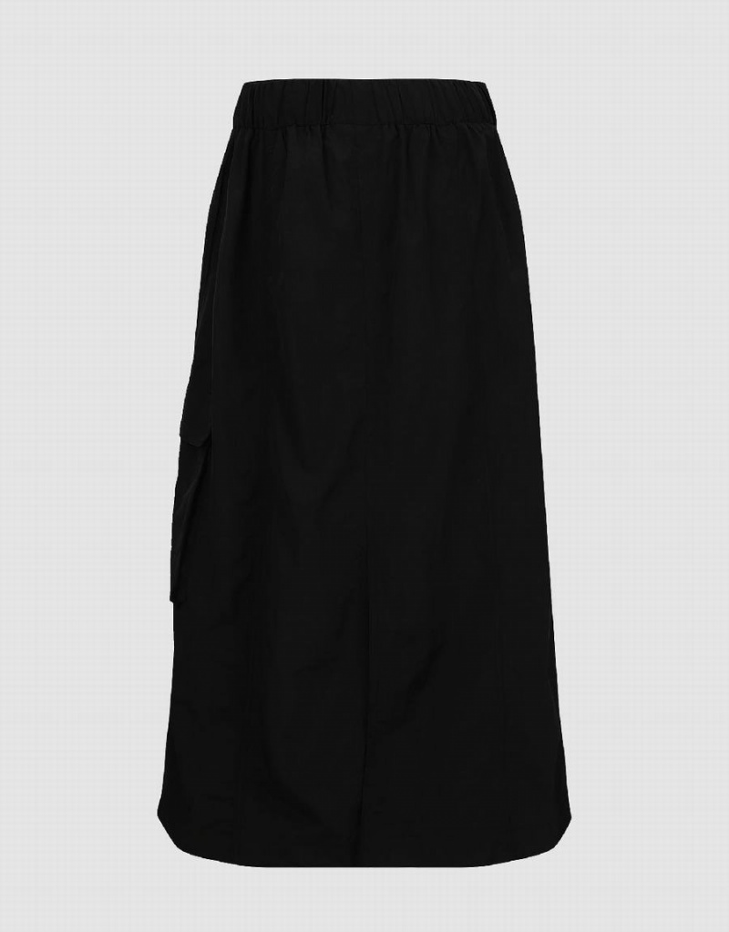 Black Women's Urban Revivo Elastic Waist Midi A-Line Skirts | FLK1134QP