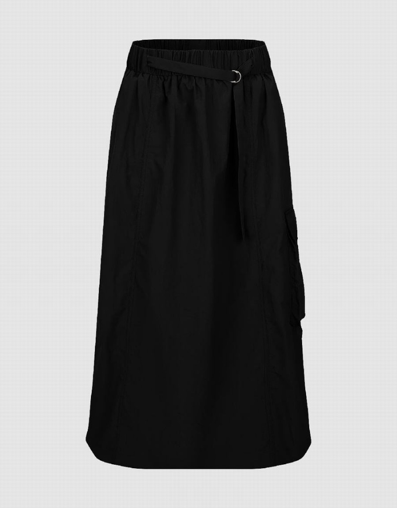 Black Women\'s Urban Revivo Elastic Waist Midi A-Line Skirts | FLK1134QP