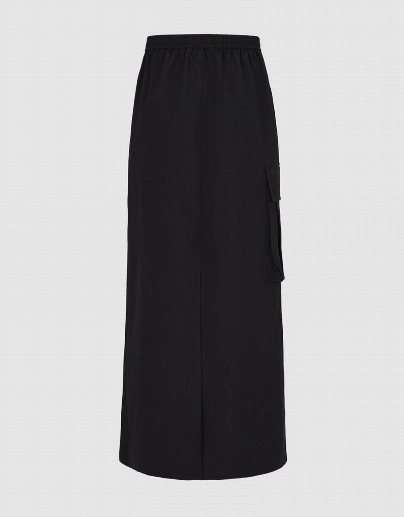 Black Women's Urban Revivo Elastic Waist Midi Straight Skirts | ODN6565XR