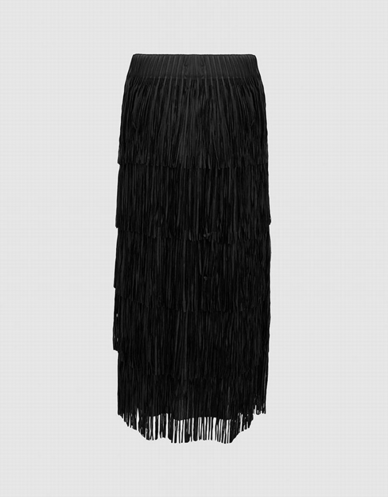 Black Women's Urban Revivo Elastic Waist Midi Straight Skirts | MBD1958YV