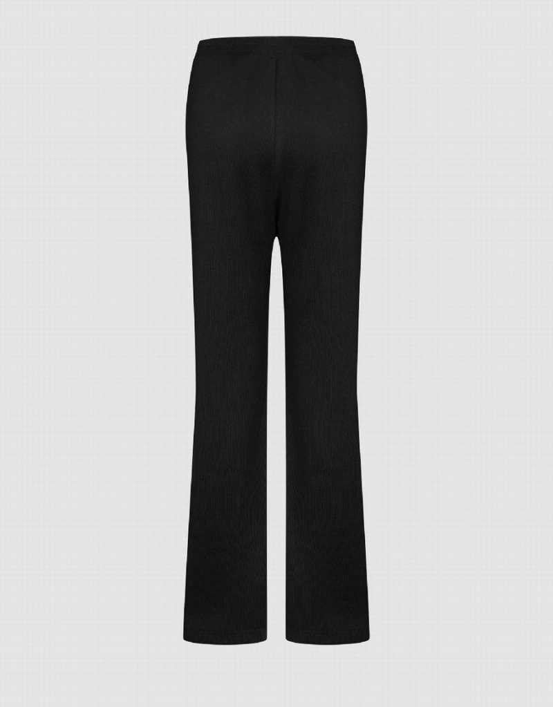 Black Women's Urban Revivo Elastic Waist Knitted Flare Pants | ETB9586QD