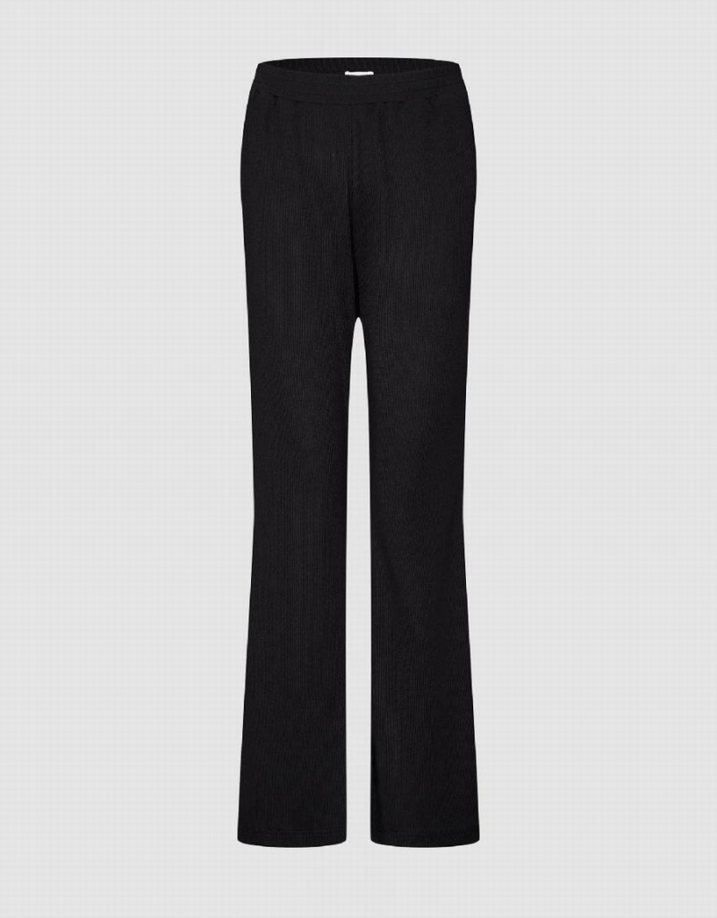 Black Women\'s Urban Revivo Elastic Waist Knitted Flare Pants | ETB9586QD