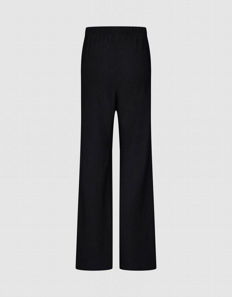 Black Women's Urban Revivo Elastic Waist Knitted Wide-Leg Pants | MBX9746YE