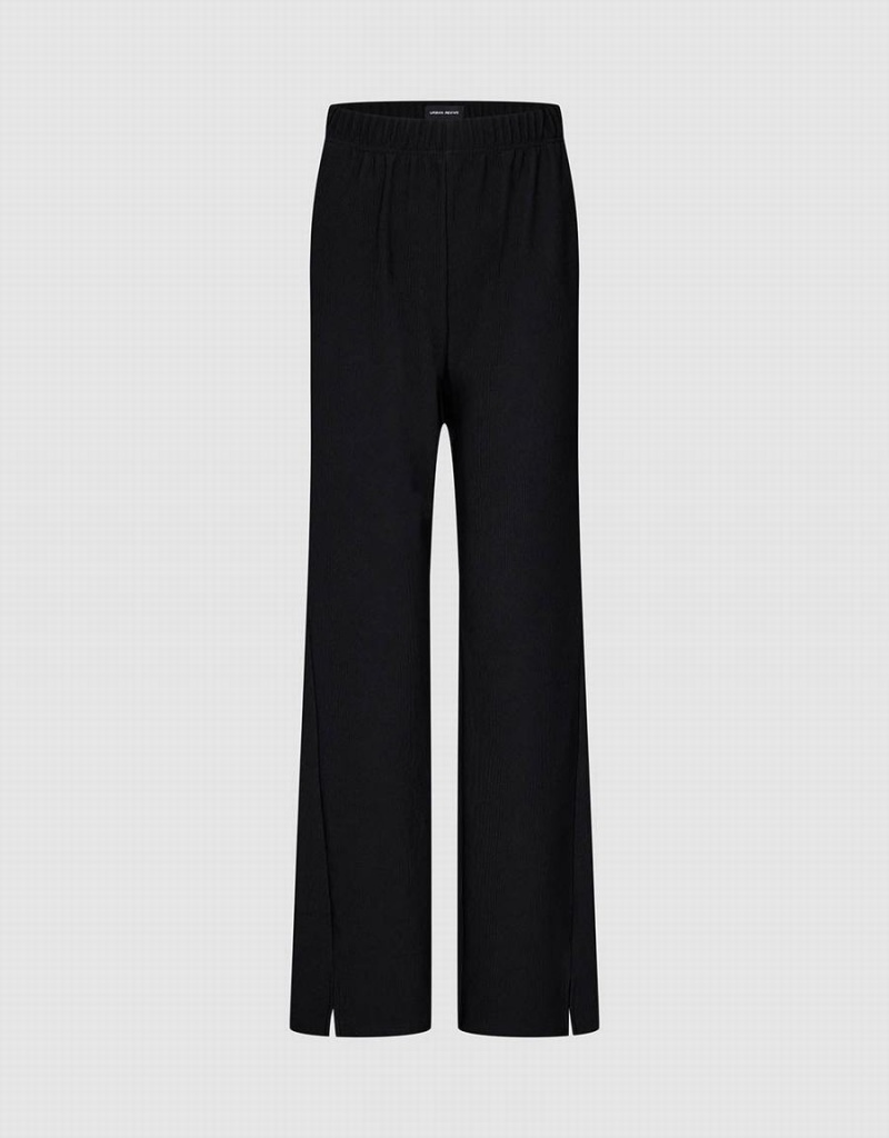 Black Women\'s Urban Revivo Elastic Waist Knitted Wide-Leg Pants | MBX9746YE