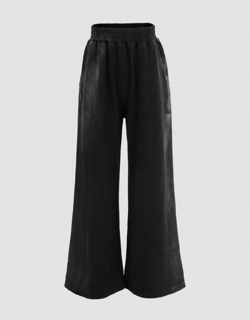 Black Women\'s Urban Revivo Elastic Waist Knitted Straight Pants | IVB6126SX