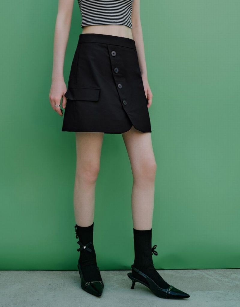 Black Women's Urban Revivo Fake Pockets Mini A-Line Skirts | ETI3413ZE