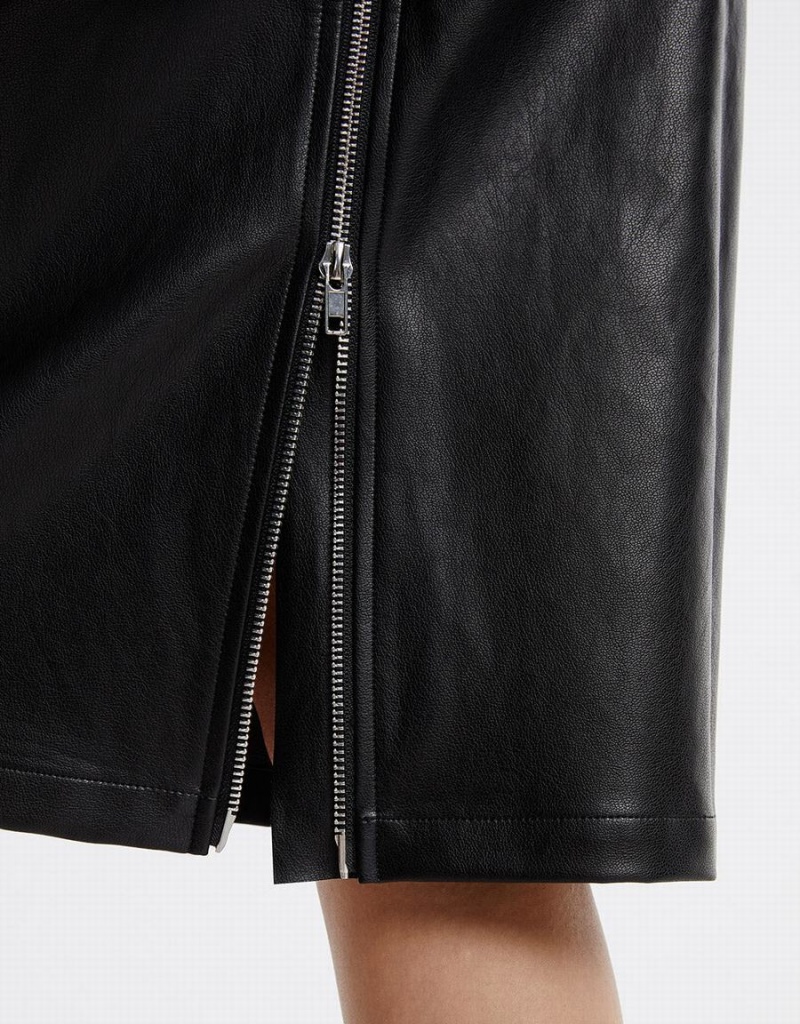 Black Women's Urban Revivo Faux Leather Skirts | MSJ372QQ