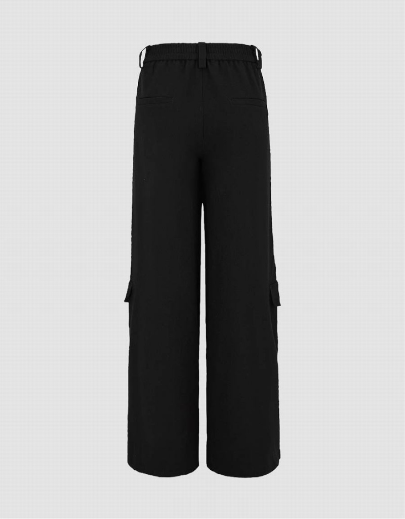 Black Women's Urban Revivo Flap Pocket Wide Leg Pants | PPL815DR