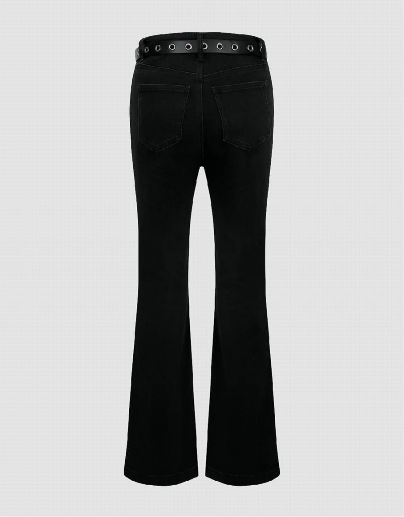 Black Women's Urban Revivo Flare With Belt Jeans | DNR12NN