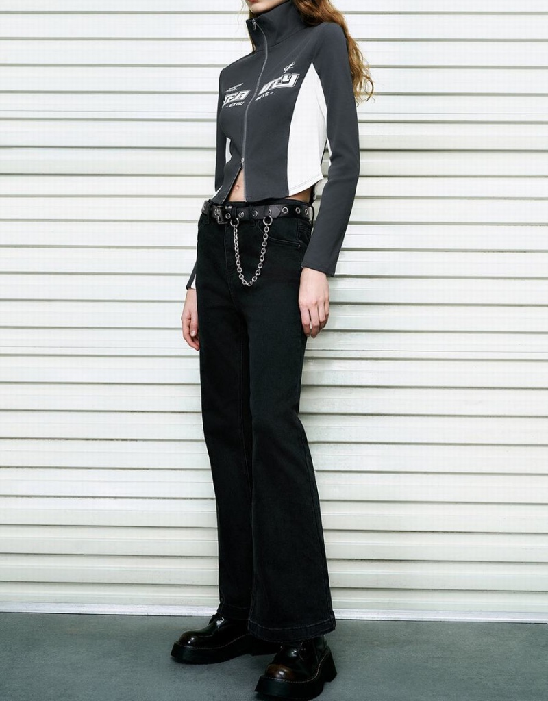 Black Women's Urban Revivo Flare With Belt Jeans | DNR12NN