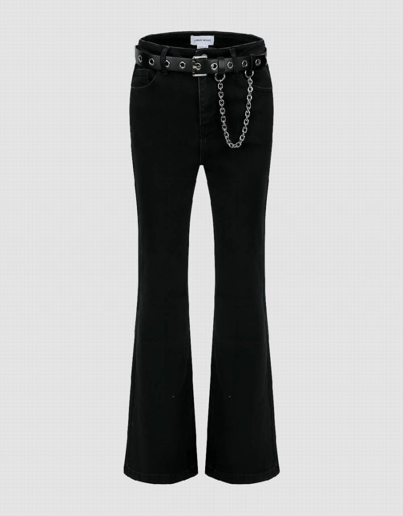 Black Women\'s Urban Revivo Flare With Belt Jeans | DNR12NN