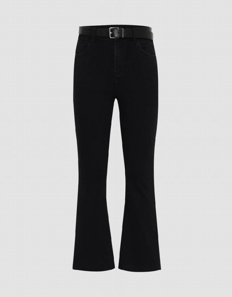 Black Women\'s Urban Revivo Flare With Belt Jeans | CPA1313FZ