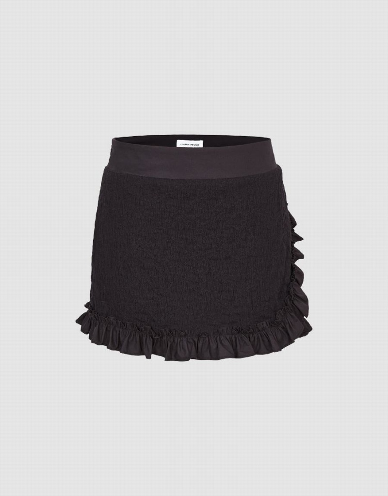 Black Women\'s Urban Revivo Frill Trim Mini Skirts | CQL4742ZC