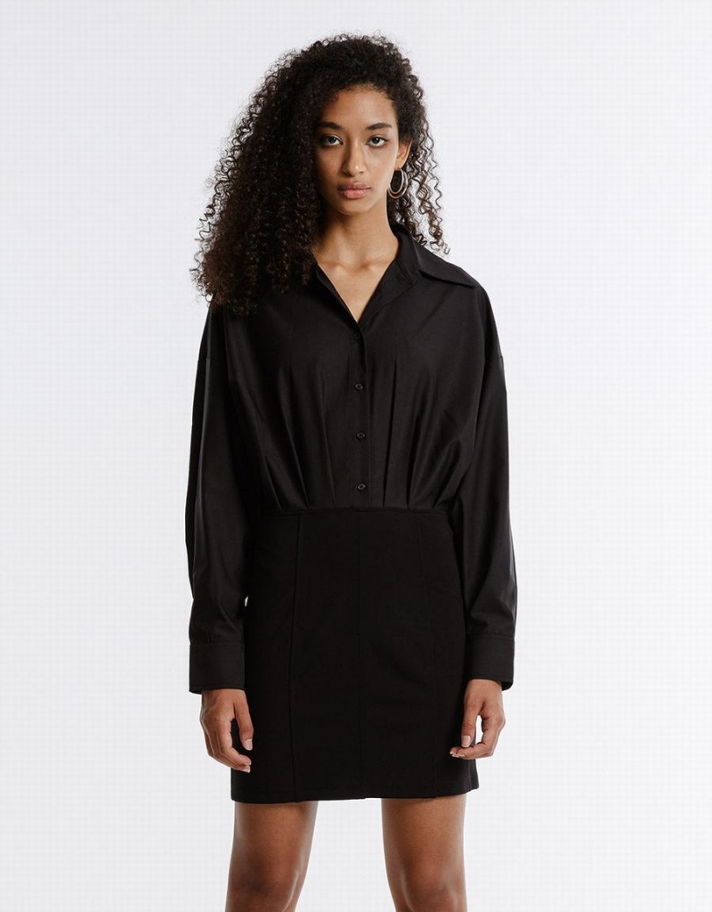 Black Women's Urban Revivo Gathered Waist Dress | GHJ2045UZ