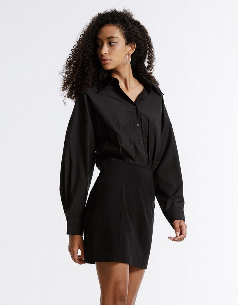 Black Women\'s Urban Revivo Gathered Waist Dress | GHJ2045UZ