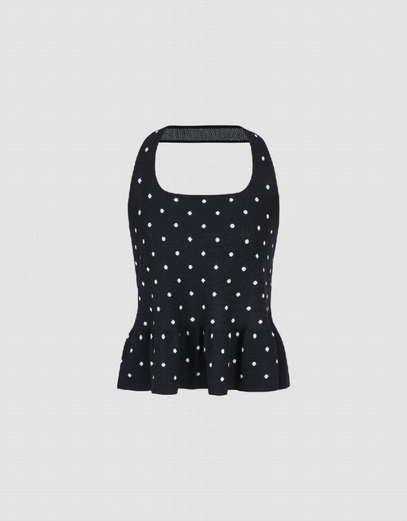 Black Women's Urban Revivo Halter Neck Polka Dot Knitted Top Cardigan | ETI513QQ