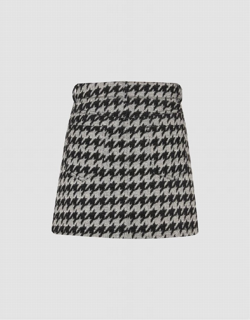 Black Women's Urban Revivo Houndstooth Mini Denim Checkered Skirts | LBU3999WF