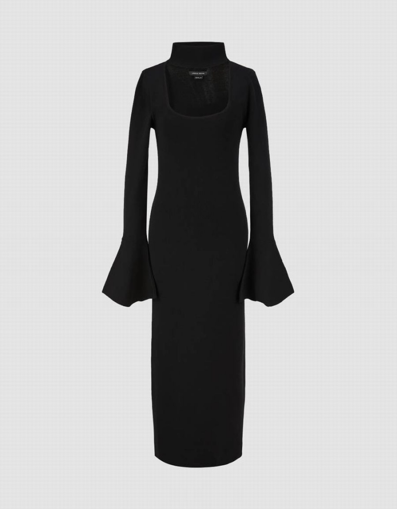 Black Women's Urban Revivo Keyhole Neck Knitted Dress | NSE3894OD