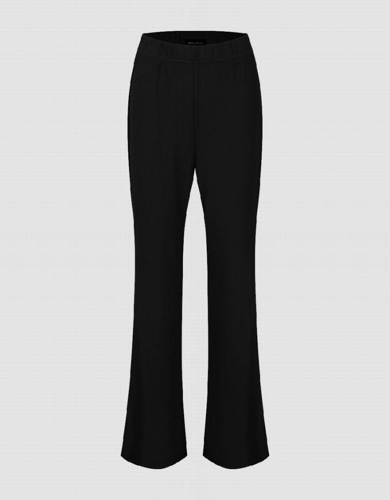 Black Women\'s Urban Revivo Knitted Flare Pants | QDG4341PR