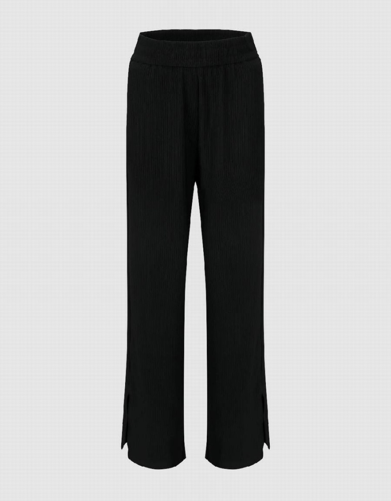 Black Women\'s Urban Revivo Knitted Straight Pants | ZCB335ZK