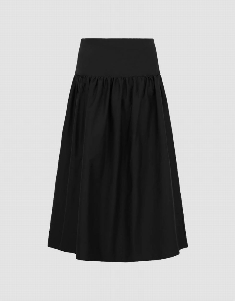 Black Women's Urban Revivo Midi A-Line Skirts | TKN6339MW