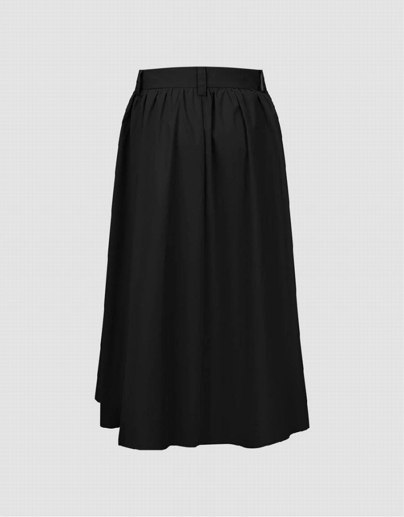 Black Women's Urban Revivo Midi A-Line Skirts | PZH383SJ