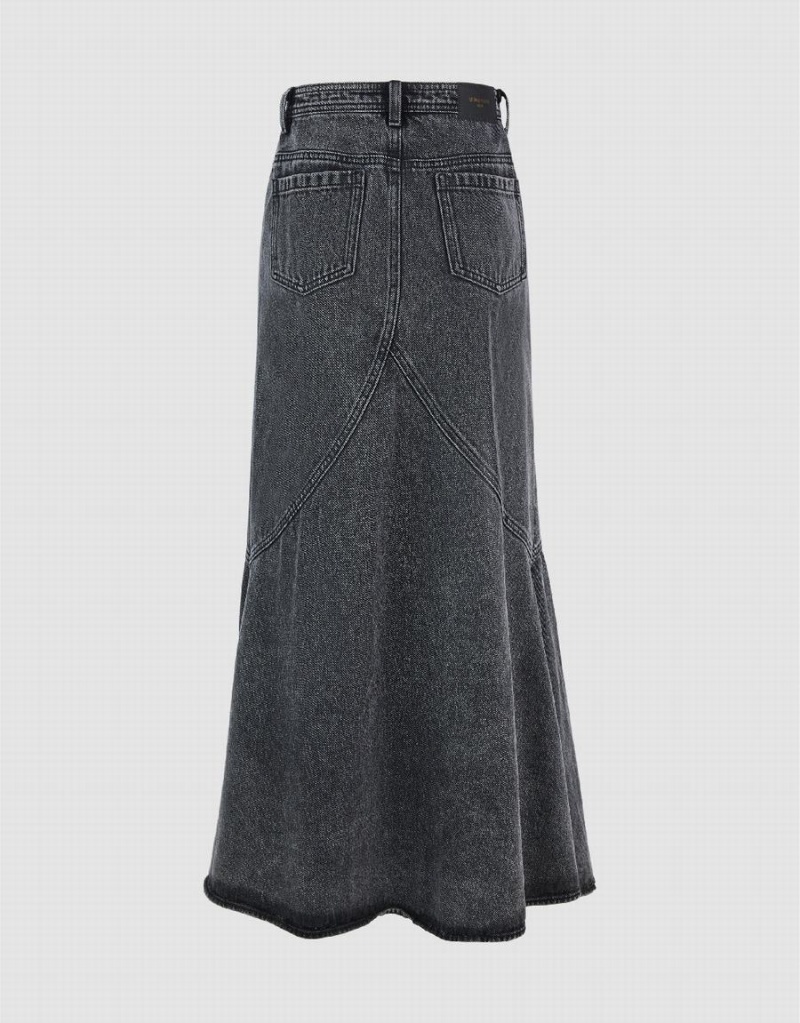 Black Women's Urban Revivo Midi Fishtail Denim Skirts | VYI5126DO