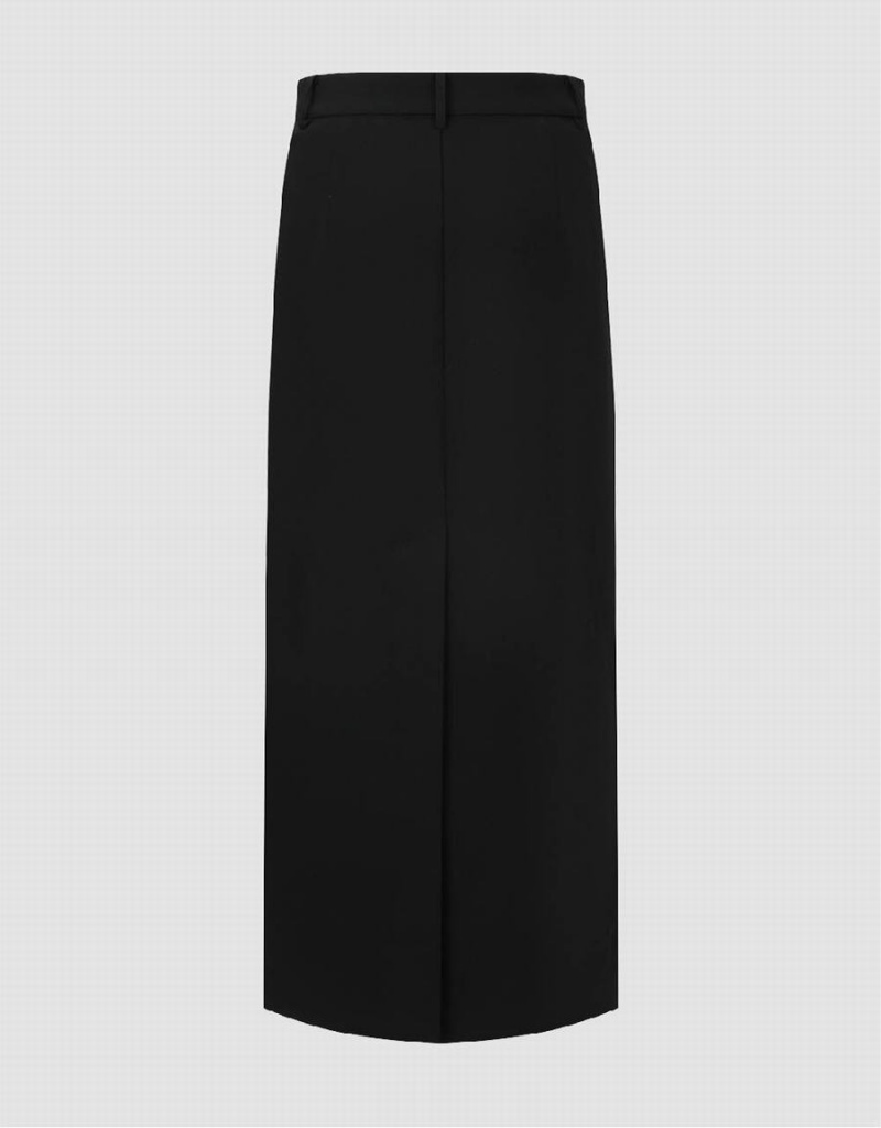 Black Women's Urban Revivo Midi Straight Skirts | OLV3699LR