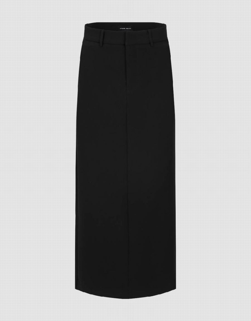 Black Women\'s Urban Revivo Midi Straight Skirts | OLV3699LR