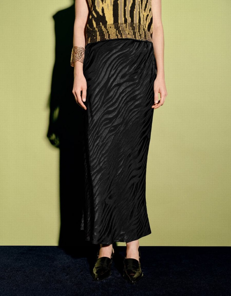 Black Women's Urban Revivo Midi Straight Skirts | CRR1689KD