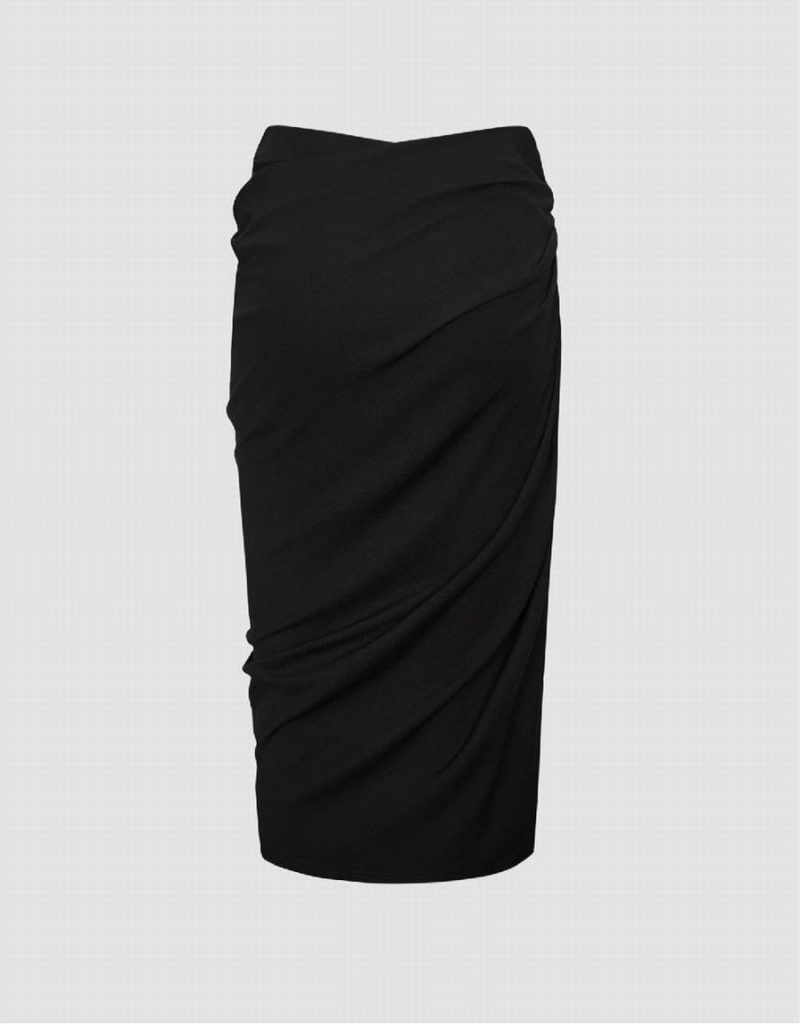 Black Women's Urban Revivo Midi Wrapped Fishtail Skirts | QQB4484PY