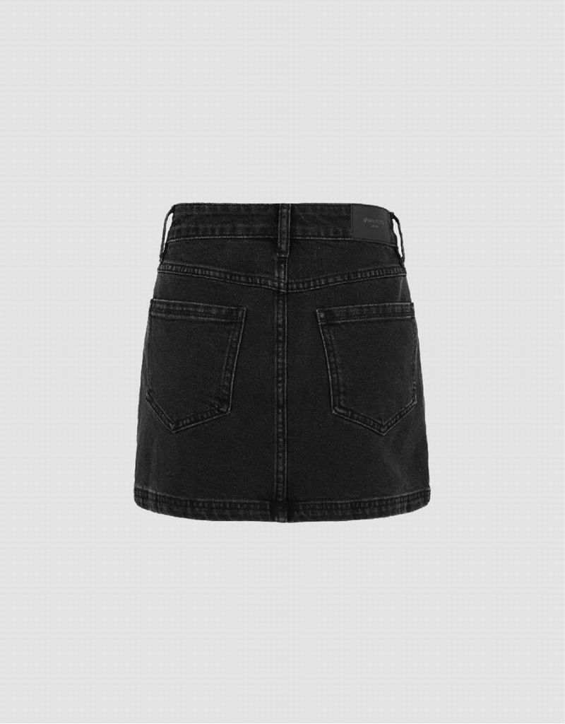 Black Women's Urban Revivo Mini Straight Denim Skirts | HJY2883SG