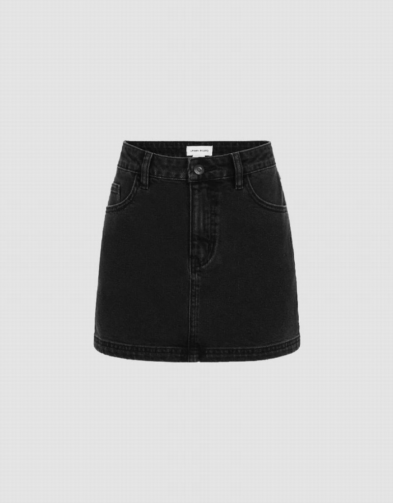 Black Women\'s Urban Revivo Mini Straight Denim Skirts | HJY2883SG