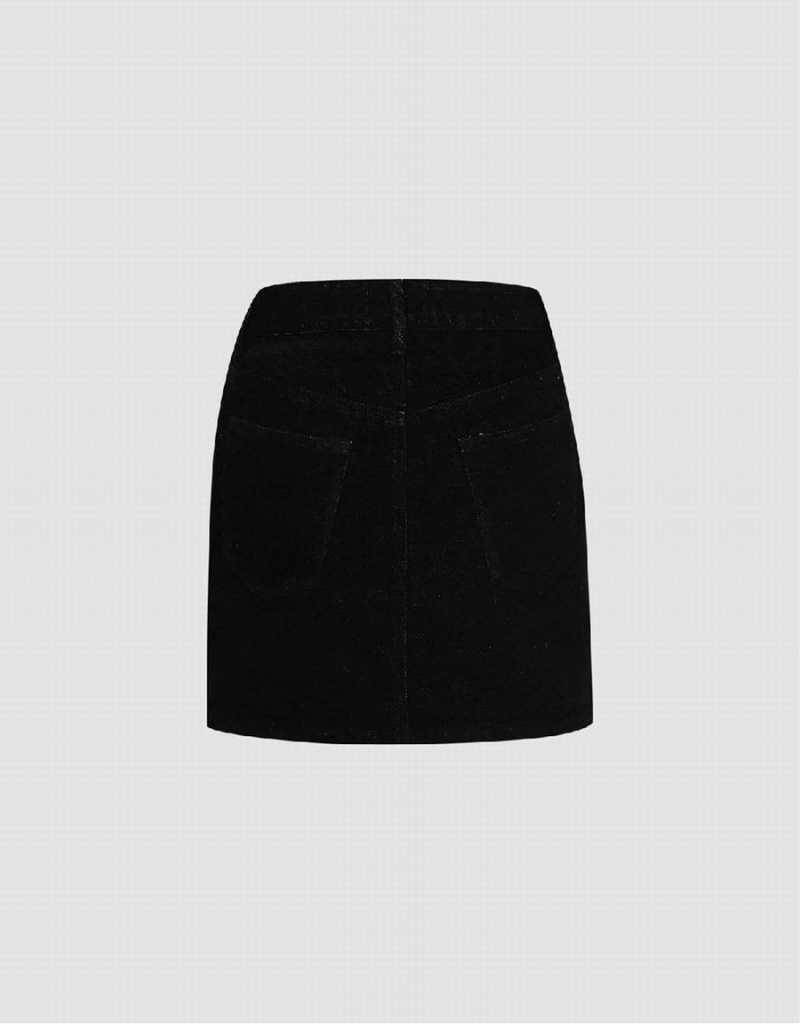 Black Women's Urban Revivo Monogram Straight Mini Denim Skirts | LAP5439LG