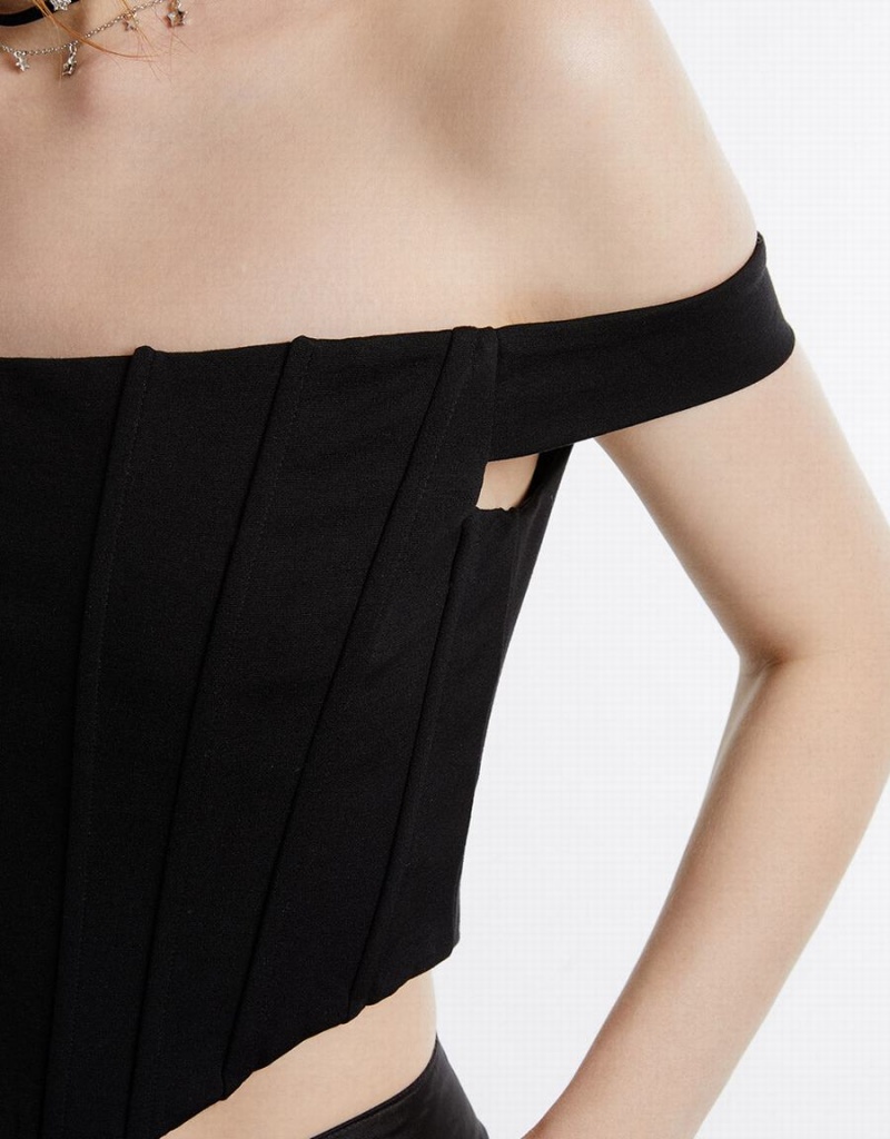 Black Women's Urban Revivo Off-Shoulder Corset Top Bandeau | VVW891VE