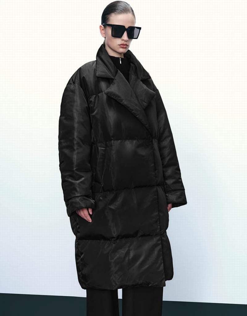 Black Women's Urban Revivo Oversized Straight Down Jackets | TLR3797NI