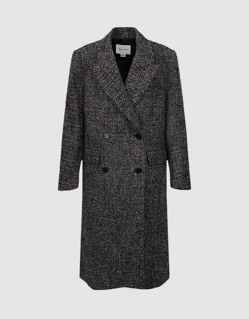 Black Women's Urban Revivo Peak Lapel Straight Coats | MPX3550LL