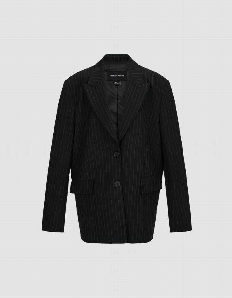 Black Women's Urban Revivo Peak Lapel Tailored Blazers | QPQ6865OW