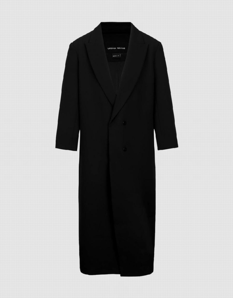 Black Women's Urban Revivo Peaked Lapel Long Coats | YIR6721NX