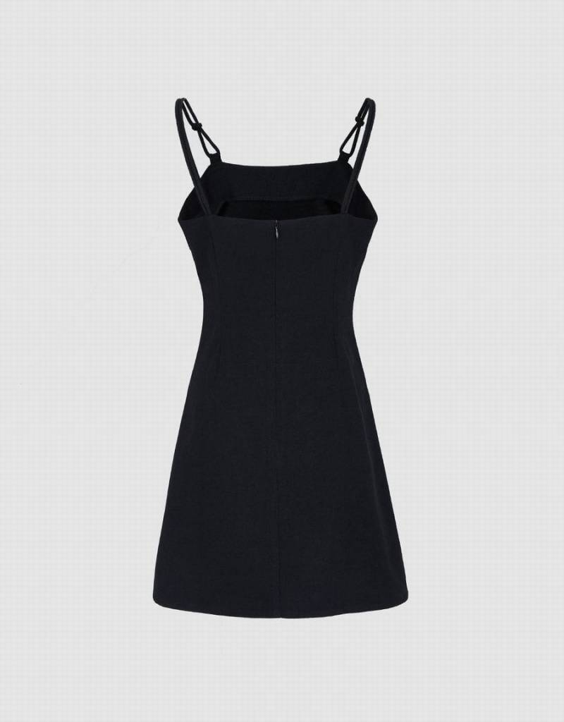 Black Women's Urban Revivo Plain Denim Cami Dress | TQQ430HG