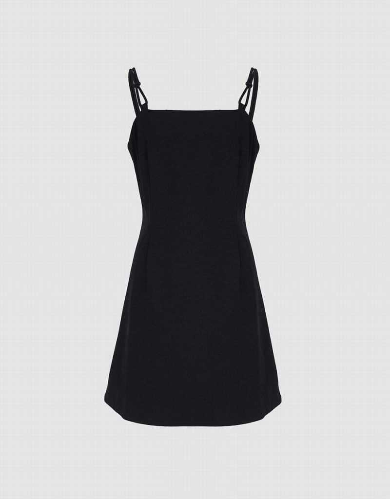 Black Women\'s Urban Revivo Plain Denim Cami Dress | TQQ430HG