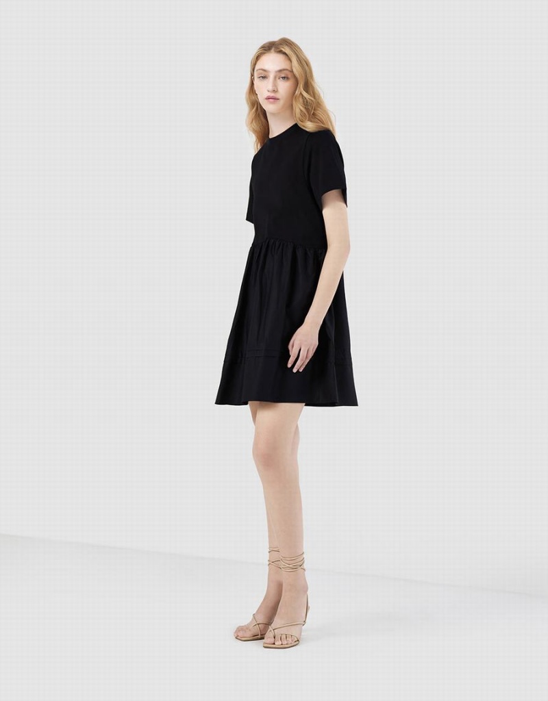 Black Women's Urban Revivo Plain Spliced Dress | BBF8056KR