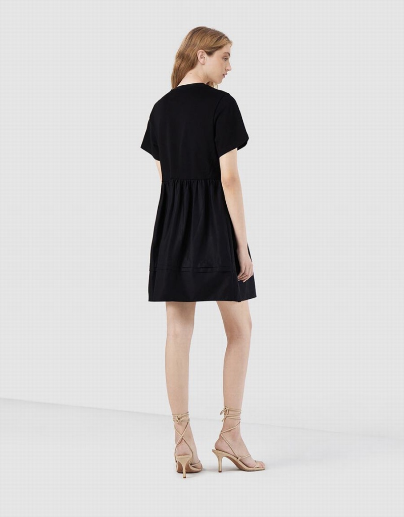 Black Women's Urban Revivo Plain Spliced Dress | BBF8056KR