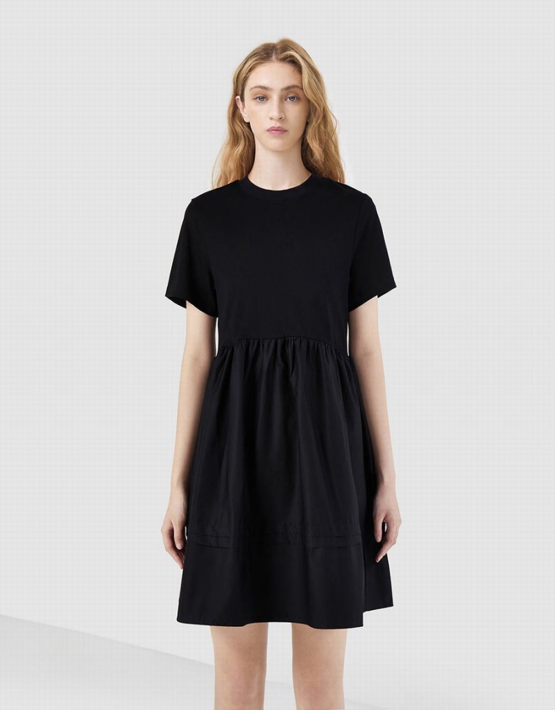 Black Women's Urban Revivo Plain Spliced Dress | BBF8056KR