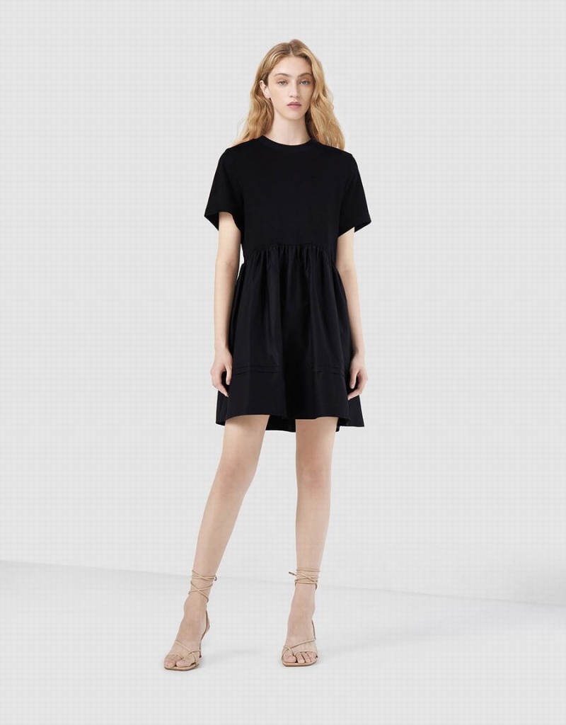 Black Women\'s Urban Revivo Plain Spliced Dress | BBF8056KR