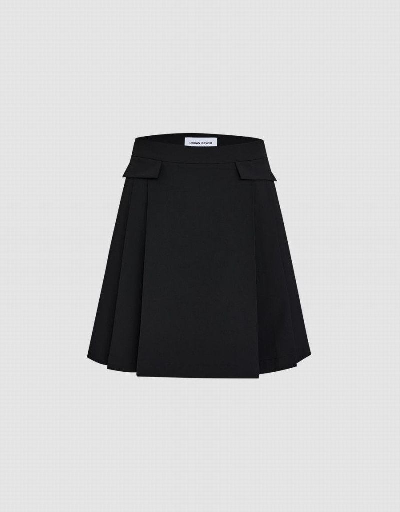 Black Women\'s Urban Revivo Pleated A-Line Skirts | EEN4534GG