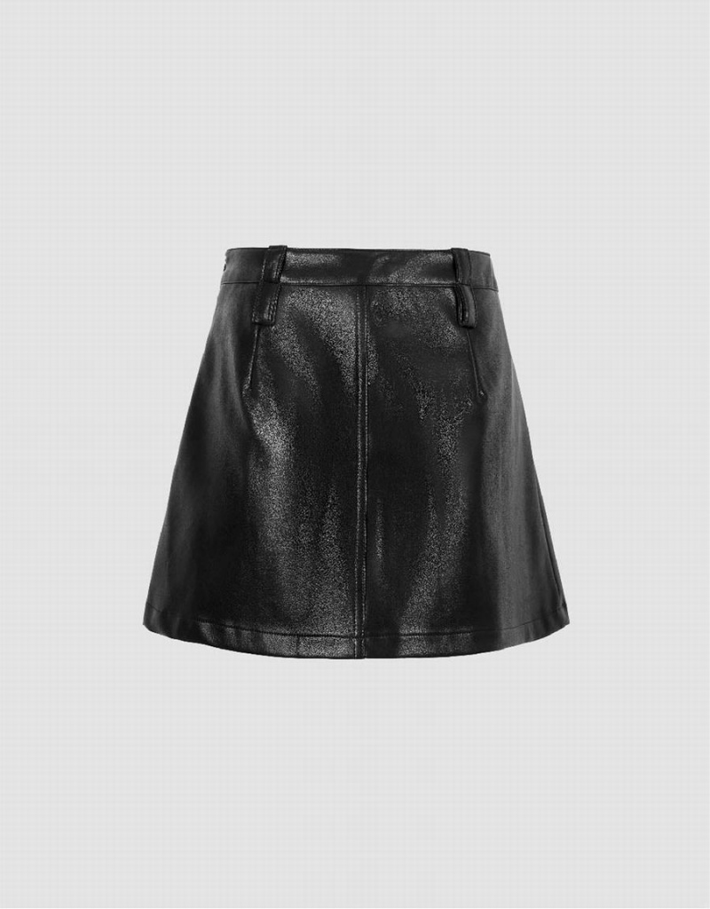 Black Women's Urban Revivo Pleated Mini A-Line Skirts | GQC7187NQ