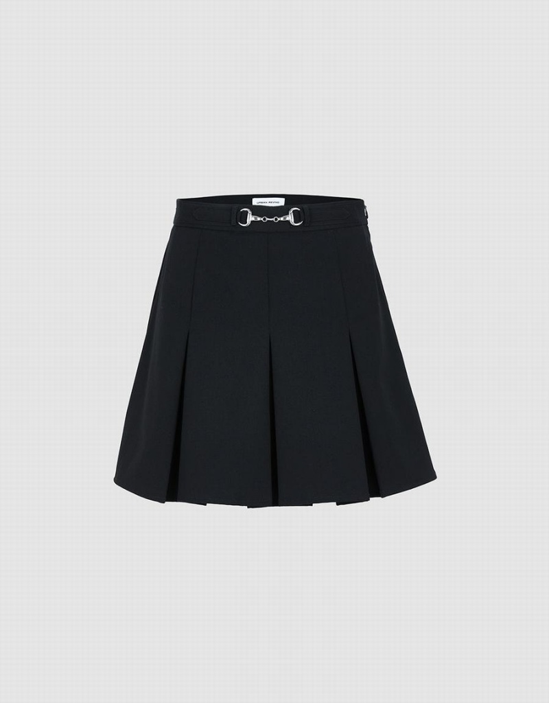 Black Women\'s Urban Revivo Pleated With Snaffle Detail Skirts | WUE5795MZ