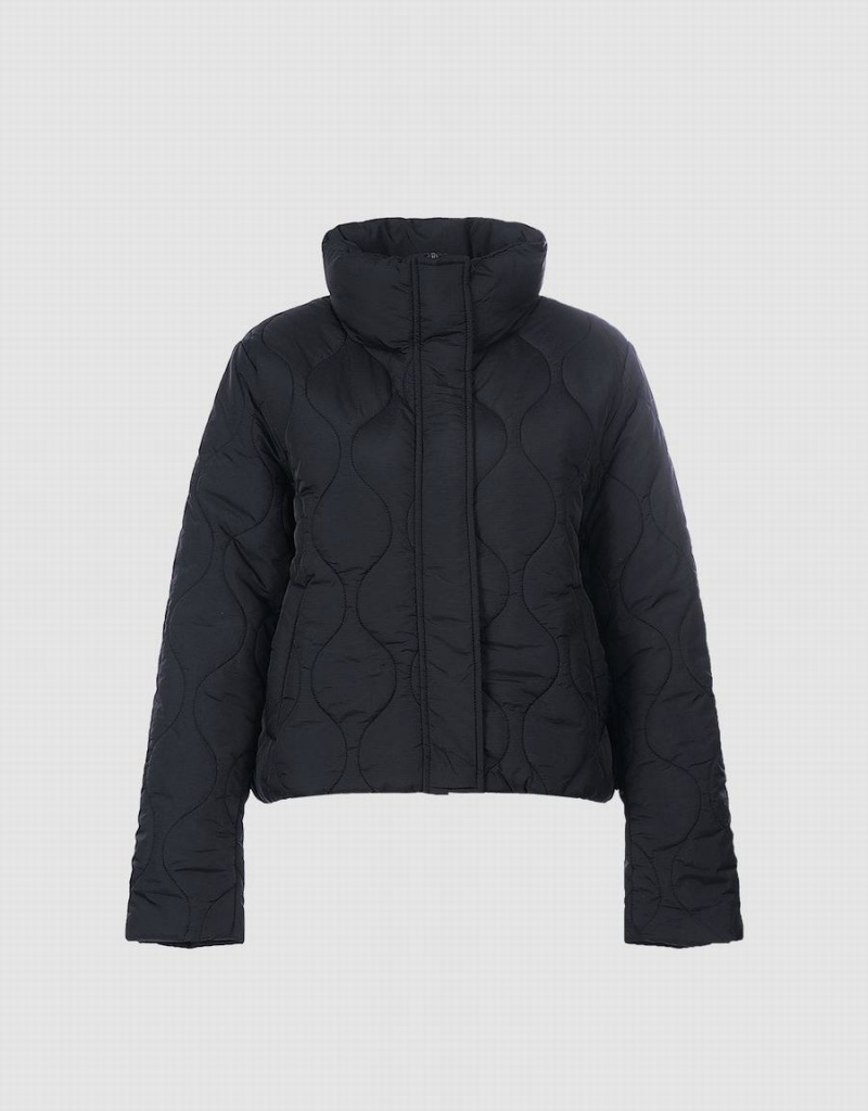 Black Women's Urban Revivo Quilted Puffer Jacket | MOC673BI