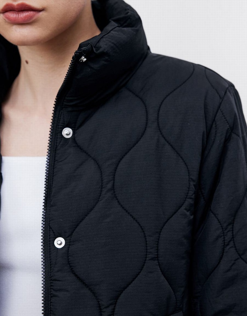 Black Women's Urban Revivo Quilted Puffer Jacket | MOC673BI